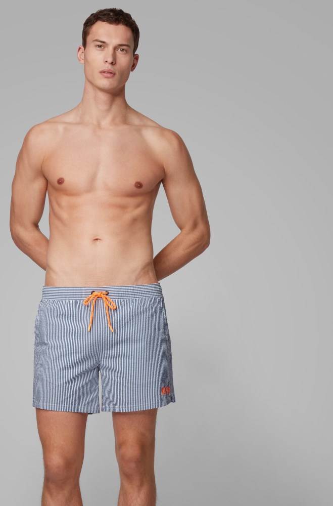 Hugo Boss Kort-length striped swim shorts Lyse Blå | WcPlOO84