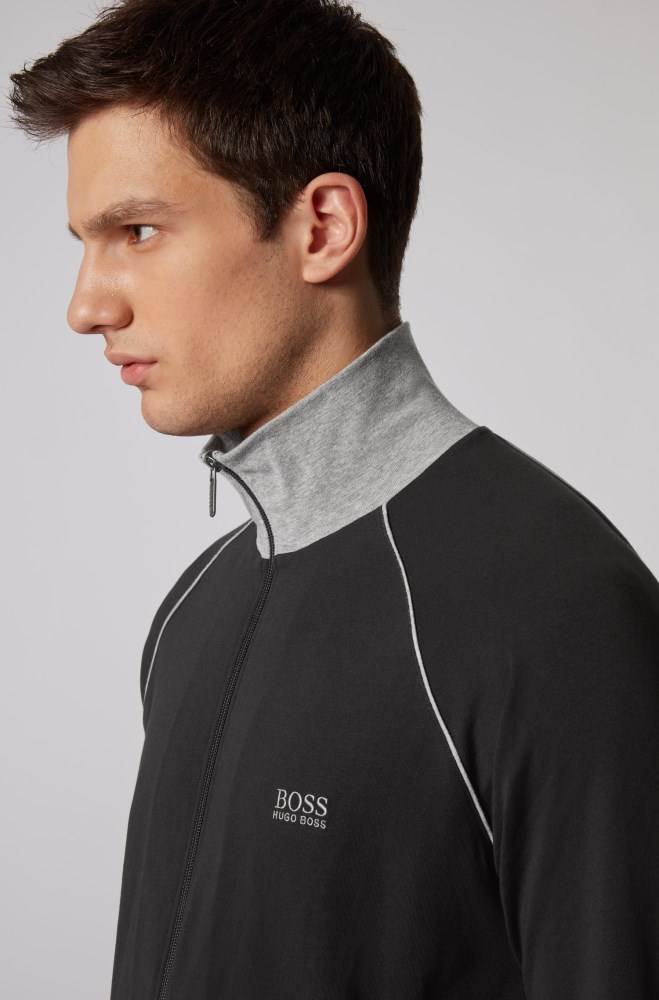 Hugo Boss Regular-fit loungewear jacket Svarte | rBTZeZCx