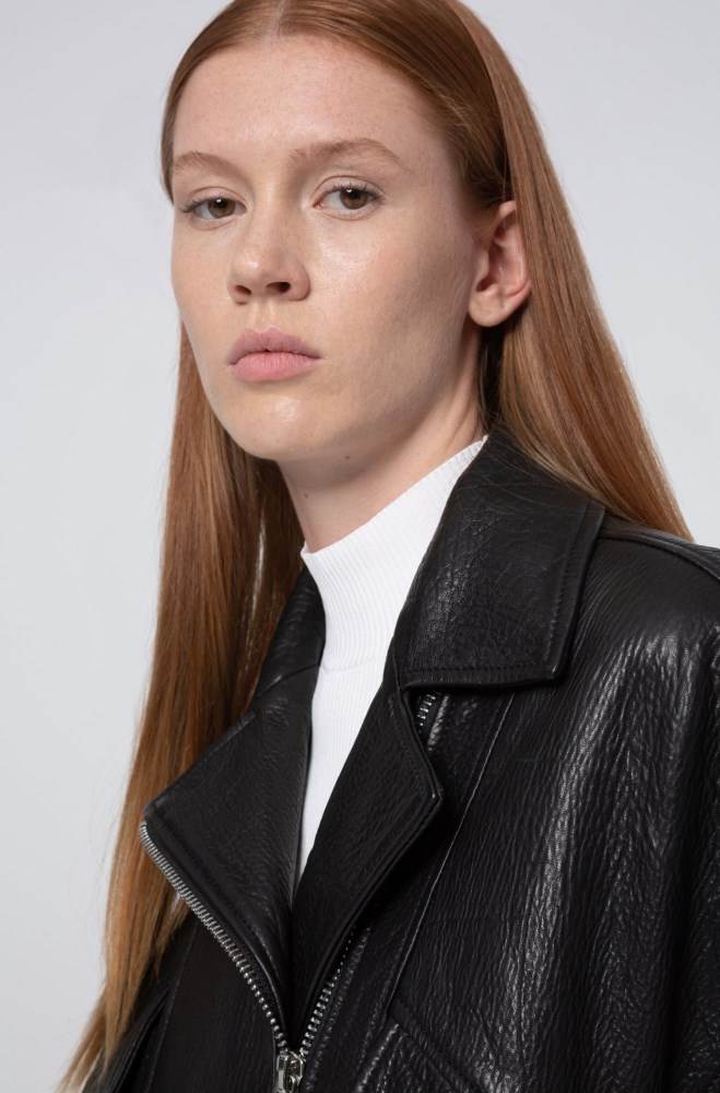 Hugo Boss Relaxed-fit biker jacket Svarte | uJcXrTAD