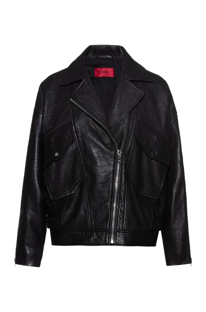 Hugo Boss Relaxed-fit biker jacket Svarte | uJcXrTAD