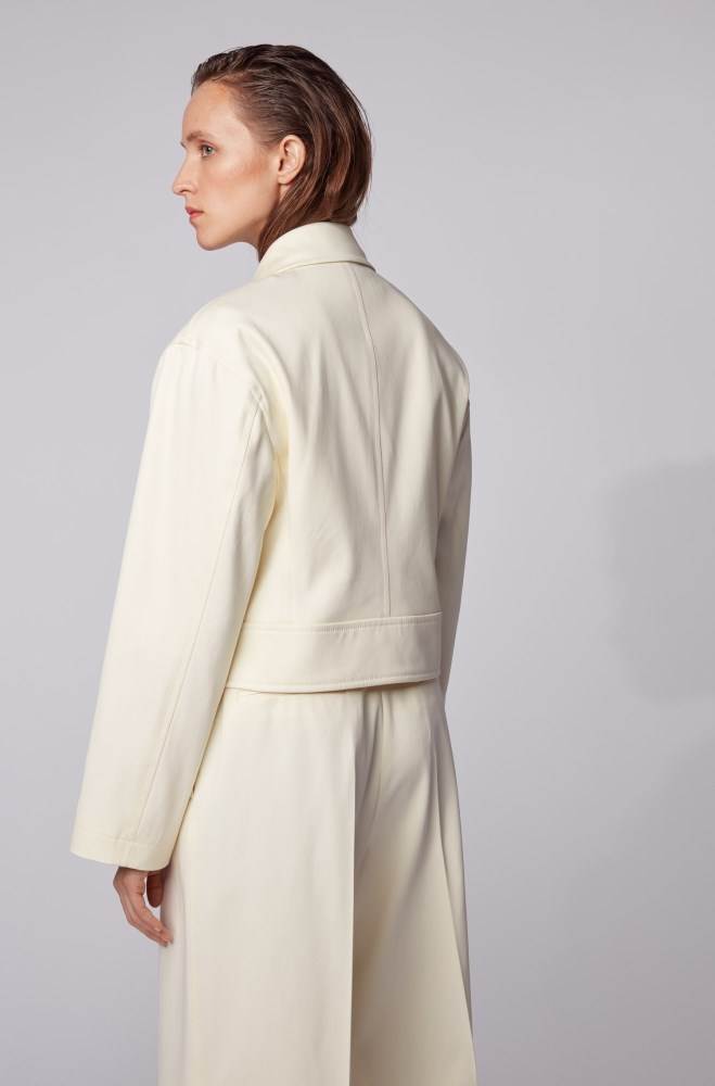 Hugo Boss Relaxed-fit cropped jacket Hvite | 5pt91czV