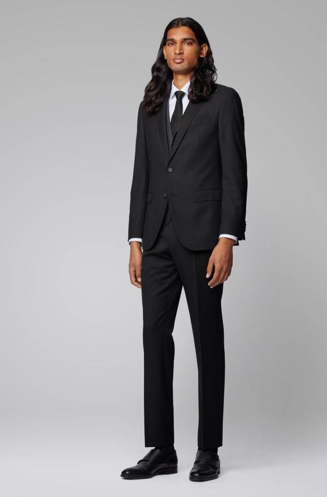 Hugo Boss Slim-fit waistcoat Svarte | mgOVQcFS