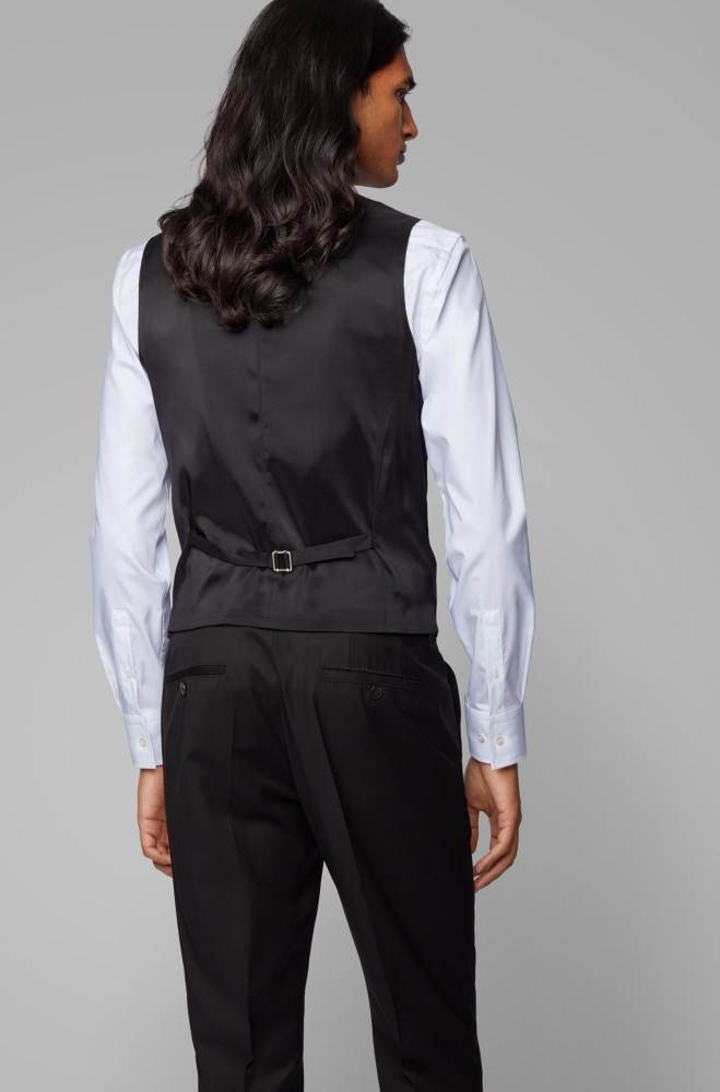 Hugo Boss Slim-fit waistcoat Svarte | mgOVQcFS